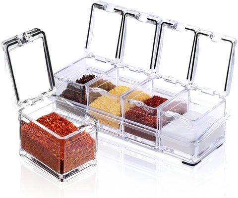 PRAMANTA Kitchen Spice Pots Clear Seasoning Box Set Storage Container Condiment Jars for Spice Salt Sugar Cruet Acrylic Container and Case 1Set