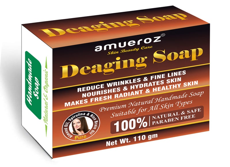 Amueroz Deaging Soap | Natural Handmade Bathing Soap | Reduce Wrinkles & Fine Lines | Skin whitening Soap | Nourishes & Hydrates Skin | Makes Fresh, Radiant & Healthy Skin - 110 Grams