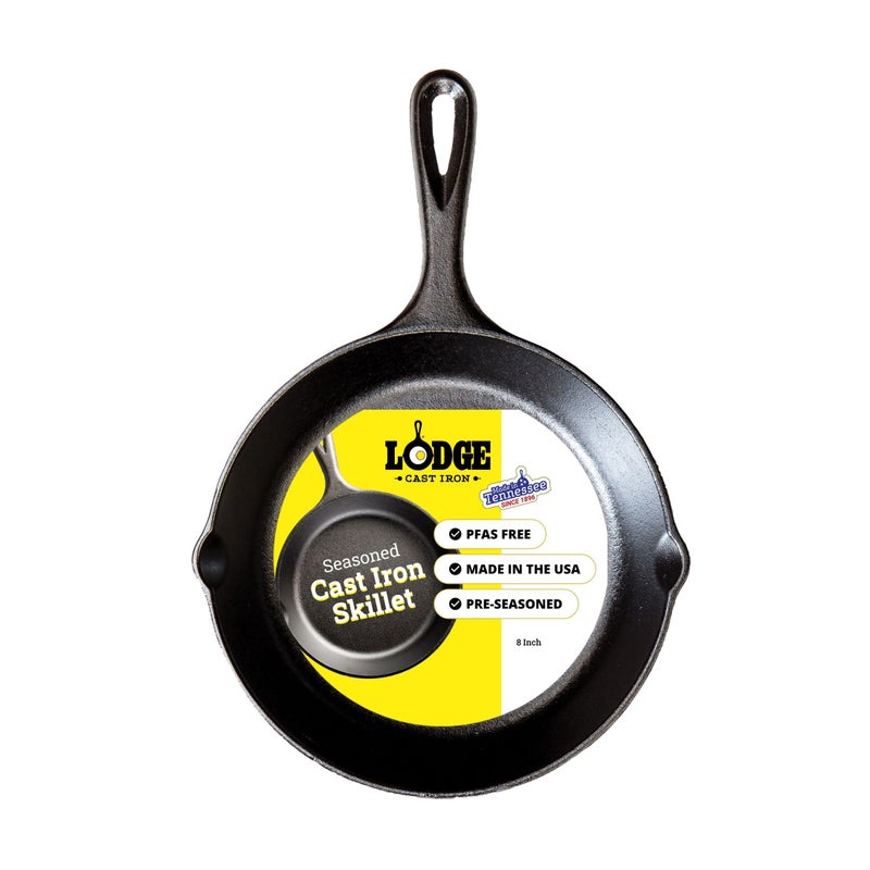 Lodge Seasoned Cast Iron Skillet - PFAS-Free, Non-Toxic Cookware - Use with an Oven, Stove, Grill, or Campfire - Naturally Non-Stick & Oven Safe - 8 Inches - Image 1