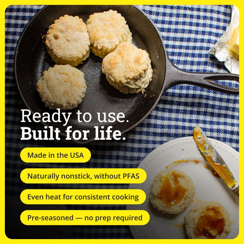 Lodge Seasoned Cast Iron Skillet - PFAS-Free, Non-Toxic Cookware - Use with an Oven, Stove, Grill, or Campfire - Naturally Non-Stick & Oven Safe - 8 Inches - Image 5