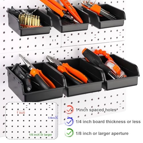 Roowest 12 Pieces Pegboard Bins Kit 3.5'' 5.5'' Plastic Peg Board Storage Bins with Hooks Pegboard Accessories Workbench Bins Fits Any Peg Board for Organizing Hardware, Garage, Craft Room, Tool Shed - Image 3