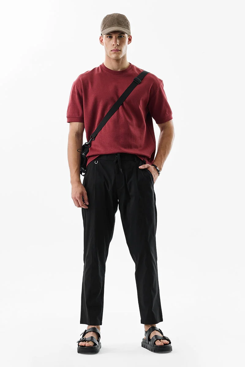 سنيتش Black Solid Slim Fit Casual Trousers
