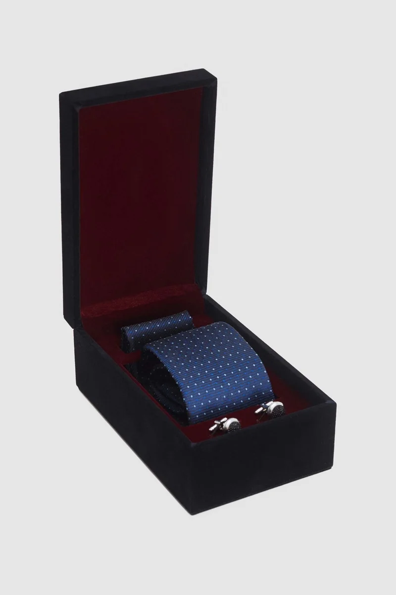 D'S DAMAT D'S Groom Navy Blue Plain Tie-Handkerchief-Cufflink Accessory Sets
