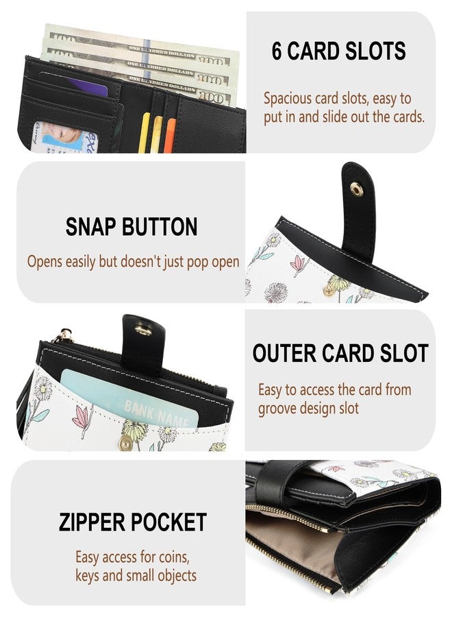 yiijay Small Wallet for Women RFID Blocking Tassle Bifold Slim Thin Leather Wallet Credit Card Holder Wallet Ladies Mini Wallet with Zipper Pocket, 1Flora Black, Small Compact Wallet for Women - Image 3