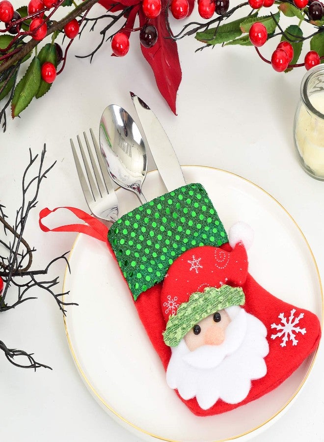 DearHouse12pcs Mini Christmas Stockings, 6" 3D Xmas Stocking Christmas Tree Ornaments Decorations - Santa Claus Snowman Reindeer Gift Card Silverware Holders - Image 3