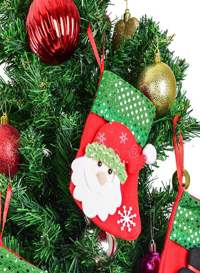 DearHouse12pcs Mini Christmas Stockings, 6" 3D Xmas Stocking Christmas Tree Ornaments Decorations - Santa Claus Snowman Reindeer Gift Card Silverware Holders - Image 5