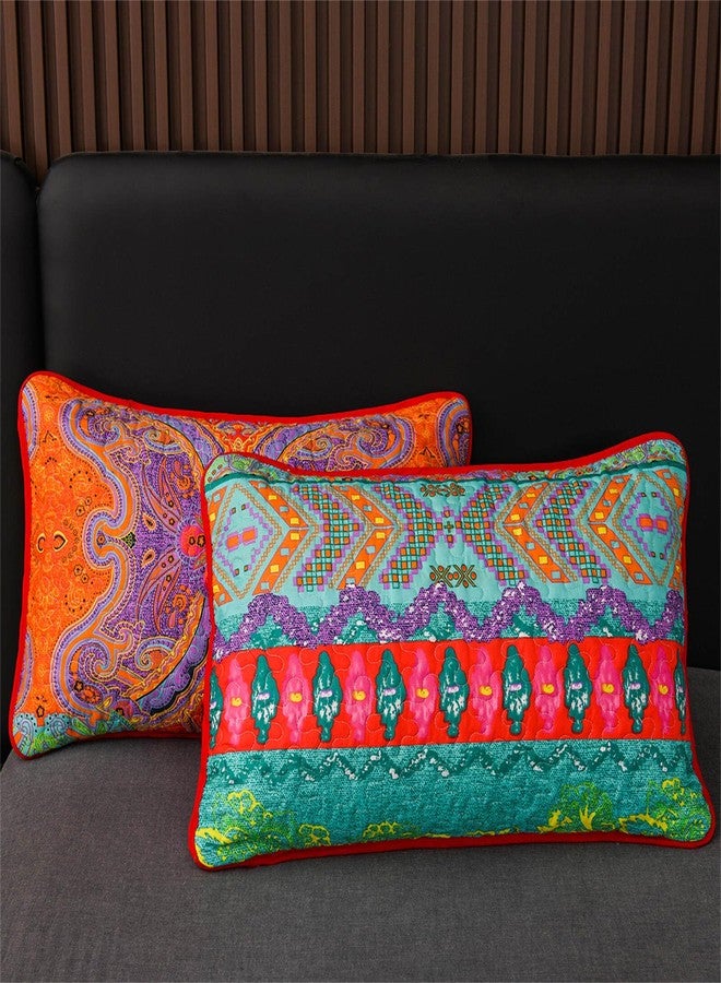 YASMENG Colorful Bohemian Quilt Set Queen Size Boho Red Green Exotic Printed Bedspread Set 3 Pieces Vibrant Vintage Ethnic Striped Microfiber Bed Coverlet for All Seasons - Image 5