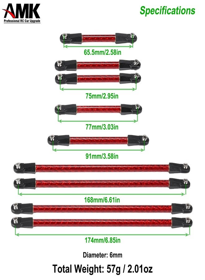 AMK 9Pcs Carbon Fiber SCX10 III Link Rod 1/10 Scale Linkages SCX10 Tie Rods for RC Crawler Body LCG Chassis DIY Cheater Rigs (Red) - Image 3