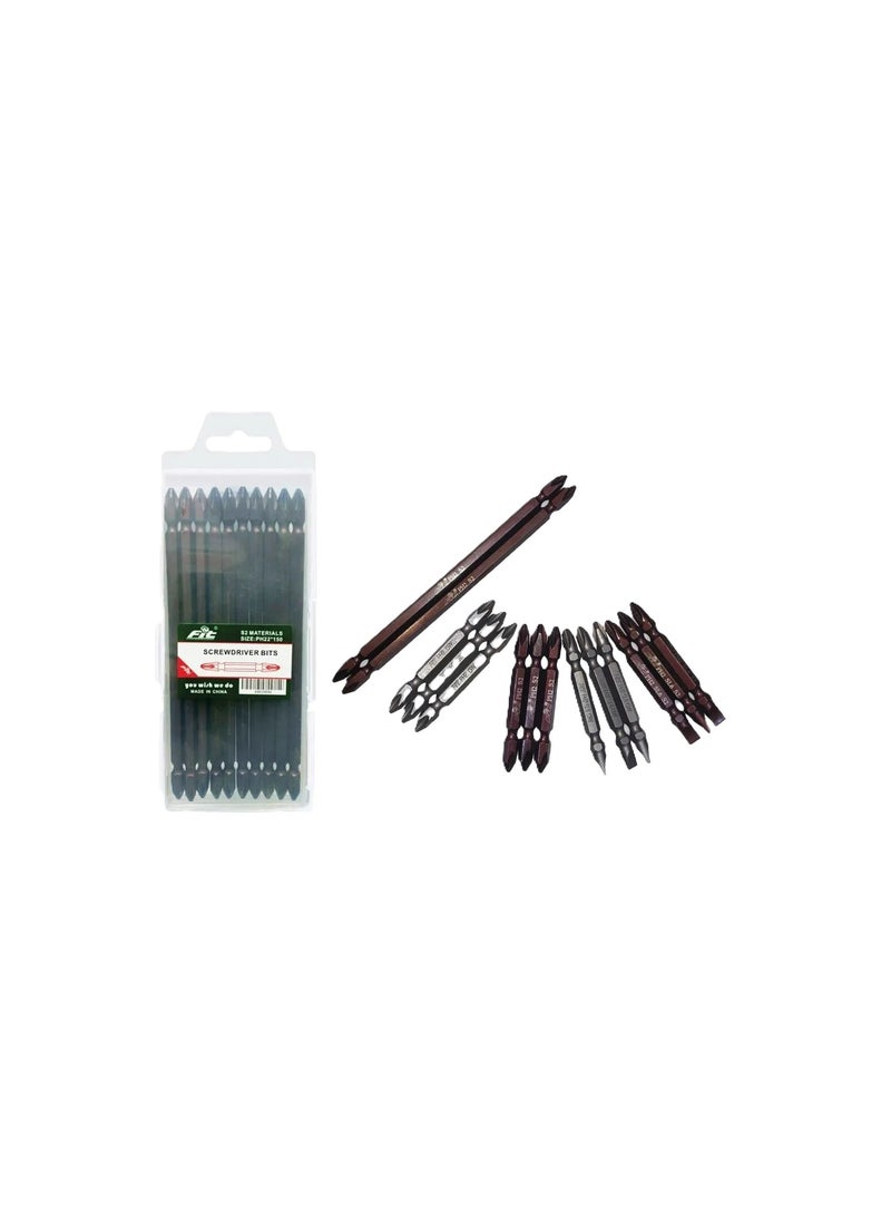 FIT Double Ended Phillips Screwdriver Bit PH2 – 10cm Length – Red – Pack of 10 Pieces
