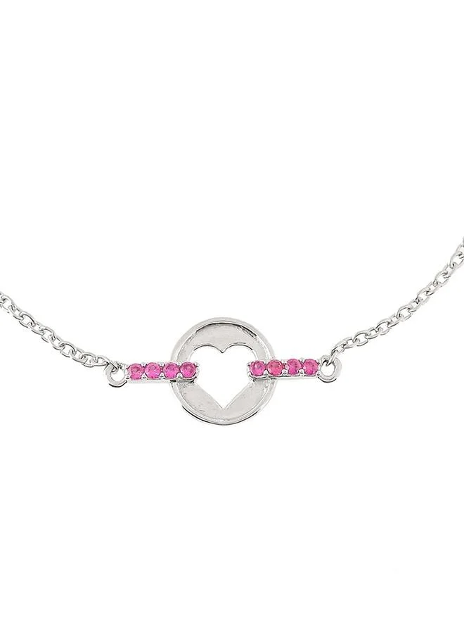 VOYLLA Valentine's Day Collection Pink CZ Heart Silver Bracelet