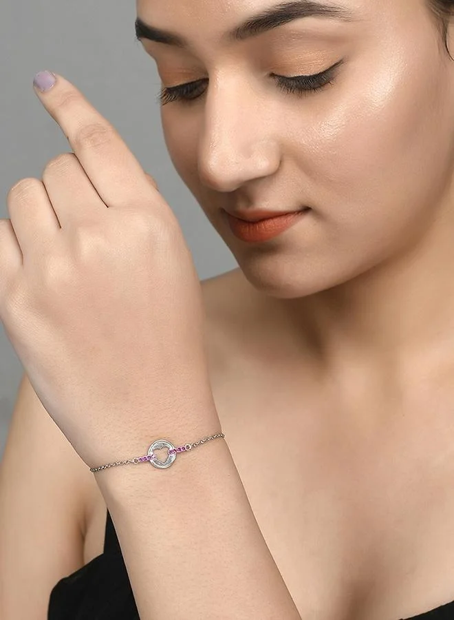 VOYLLA Valentine's Day Collection Pink CZ Heart Silver Bracelet