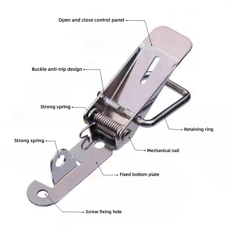 LuoQiuFa Latch 90 Degree Stainless Steel Spring Loaded Toggle Latch, Silver Catch Hasp Clamp Clip Lock with for Cabinet, Wooden Case, Box (70mm - 4 Pack) - Image 4
