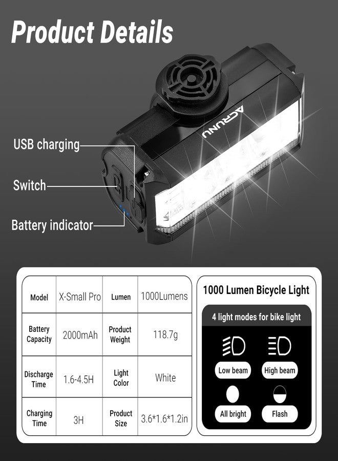 ACRUNU Super Bright LED Bike Light,USB Rechargeable Bicycle Headlight-5 Modes,Waterproof Bike Headlight,Mountain Off-Road Cycling Commuting (X-Small Pro) - Image 3