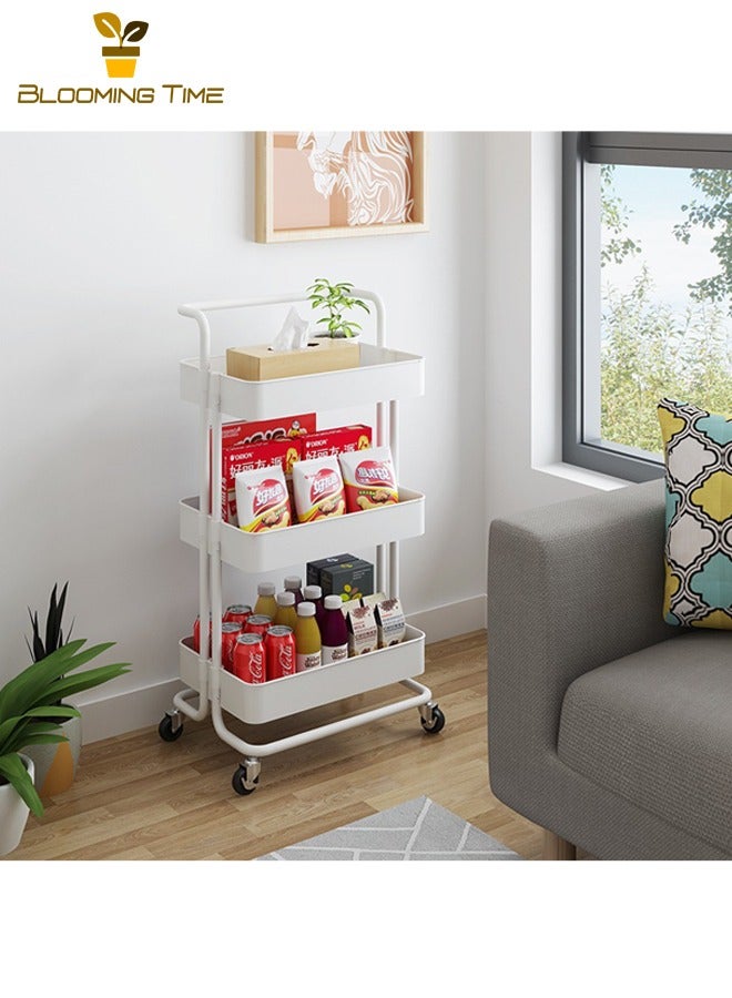 بلومنغ تايم عربة تخزين المطبخ وغرفة النوم بجانب السرير، أرفف حمام، رف تخزين متعدد الطبقات للحمام، عربة تخزين منزلية مجمعة متعددة الطبقات وخفيفة الوزن وقابلة للإزالة لتخزين الوجبات الخفيفة والألعاب، أبيض - Image 3