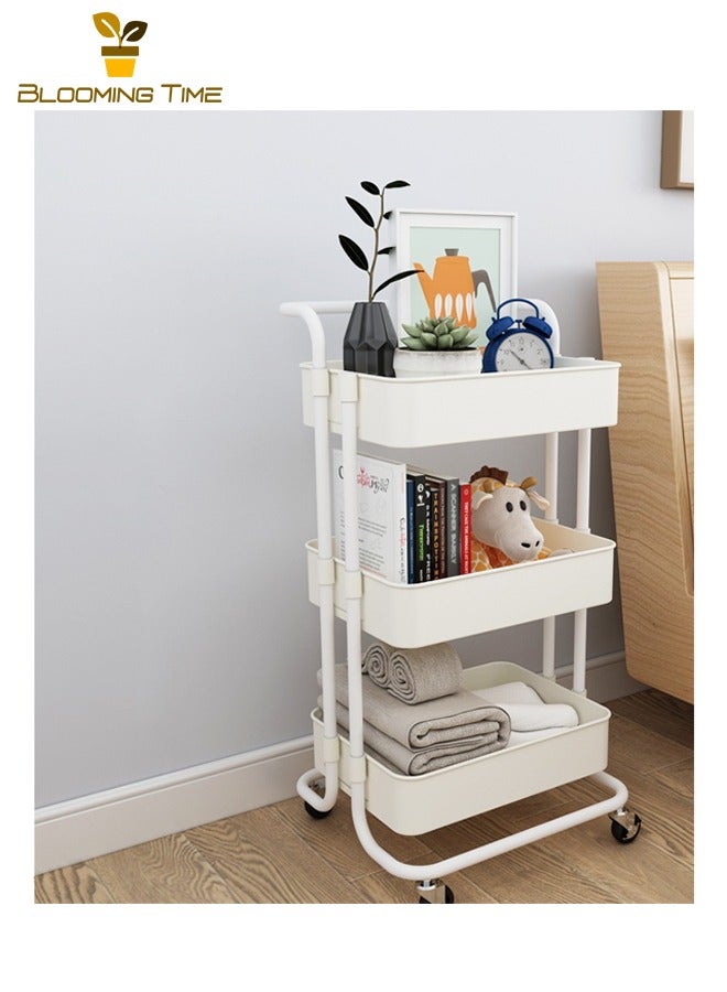 بلومنغ تايم عربة تخزين المطبخ وغرفة النوم بجانب السرير، أرفف حمام، رف تخزين متعدد الطبقات للحمام، عربة تخزين منزلية مجمعة متعددة الطبقات وخفيفة الوزن وقابلة للإزالة لتخزين الوجبات الخفيفة والألعاب، أبيض - Image 4