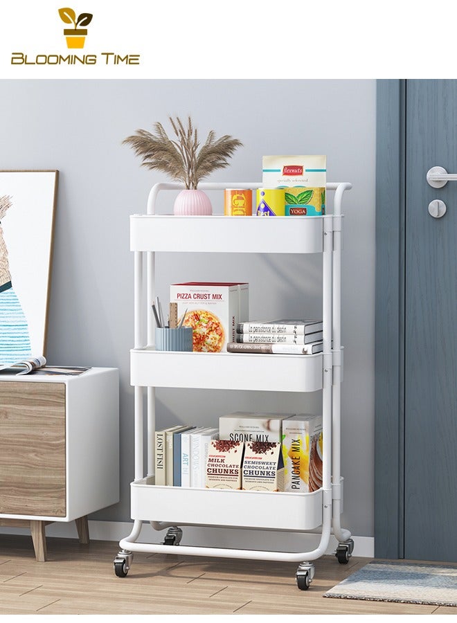 بلومنغ تايم عربة تخزين المطبخ وغرفة النوم بجانب السرير، أرفف حمام، رف تخزين متعدد الطبقات للحمام، عربة تخزين منزلية مجمعة متعددة الطبقات وخفيفة الوزن وقابلة للإزالة لتخزين الوجبات الخفيفة والألعاب، أبيض - Image 1