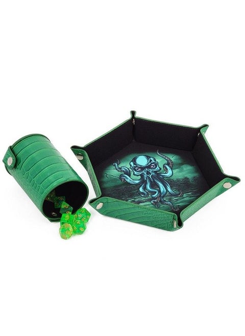 Folding Dice Rolling Tray And Professional Dice Cup Shaker Set Portable Dnd Dice Tray And Felt Cup Dice Shaker With Pu Leather Materials Full Color Arena Printing And Foldable Design