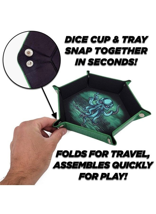 Folding Dice Rolling Tray And Professional Dice Cup Shaker Set Portable Dnd Dice Tray And Felt Cup Dice Shaker With Pu Leather Materials Full Color Arena Printing And Foldable Design