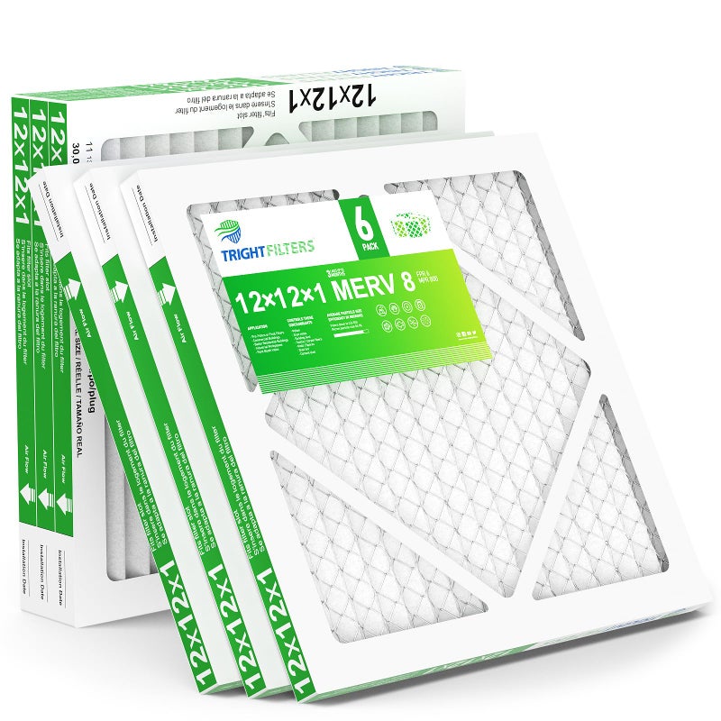 TRIGHTFILTERS 12x12x1 Air Filter 6 Pack, Durable MERV 8 Pleated Home HVAC AC Furnace Filters, Lightweight Compact Air Conditioner Filter Replacement - Image 1