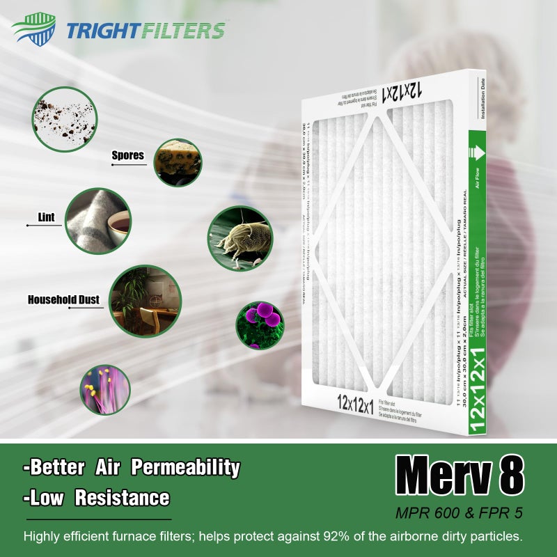 TRIGHTFILTERS 12x12x1 Air Filter 6 Pack, Durable MERV 8 Pleated Home HVAC AC Furnace Filters, Lightweight Compact Air Conditioner Filter Replacement - Image 3
