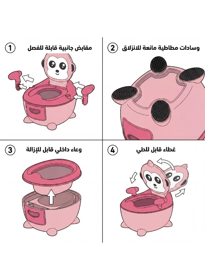 مقعد تدريب الأطفال على المرحاض مع وعاء قابل للإزالة، قاعدة مانعة للانزلاق ومسند ظهر مريح - Image 2