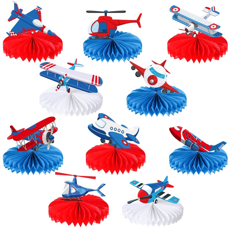 Faccito 10 Pcs Airplane Honeycomb Centerpieces Airplane Party Supplies 3D Aircraft Table Topper Aircraft Centerpieces Decorations Standing Cards for Birthday Party Shower Decor Supplies - Image 2