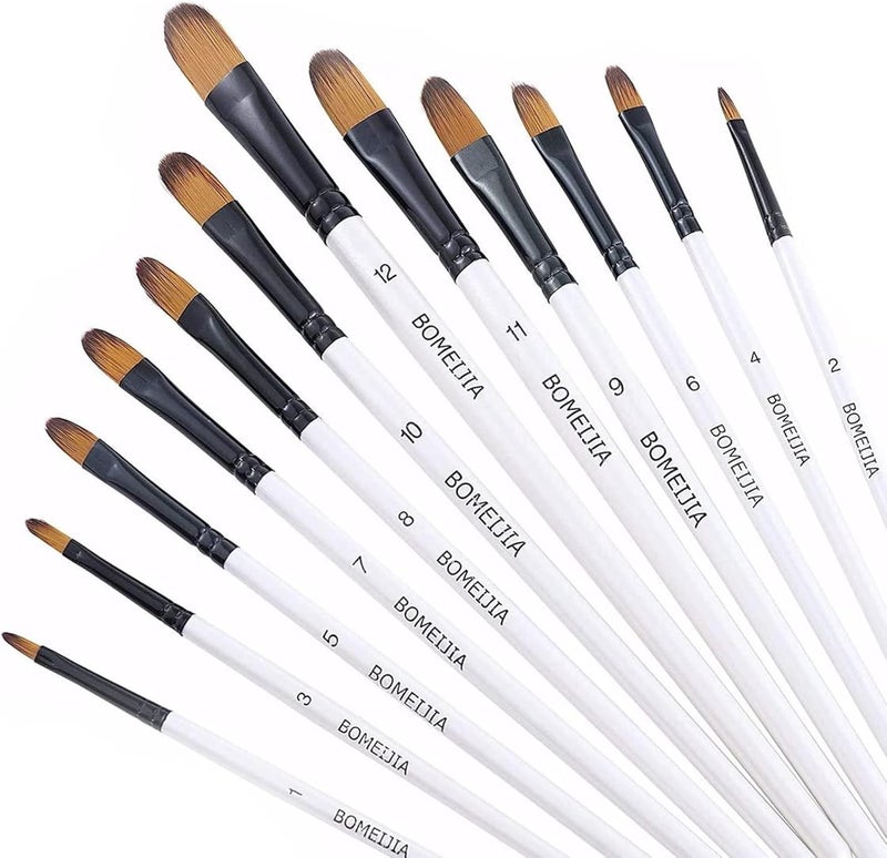 GETHPEN Filbert Paint Brushes Set, 12 PCS Artist Brush for Acrylic Oil Watercolor Gouache Artist Professional Painting Kits with Synthetic Nylon Tips - Image 1