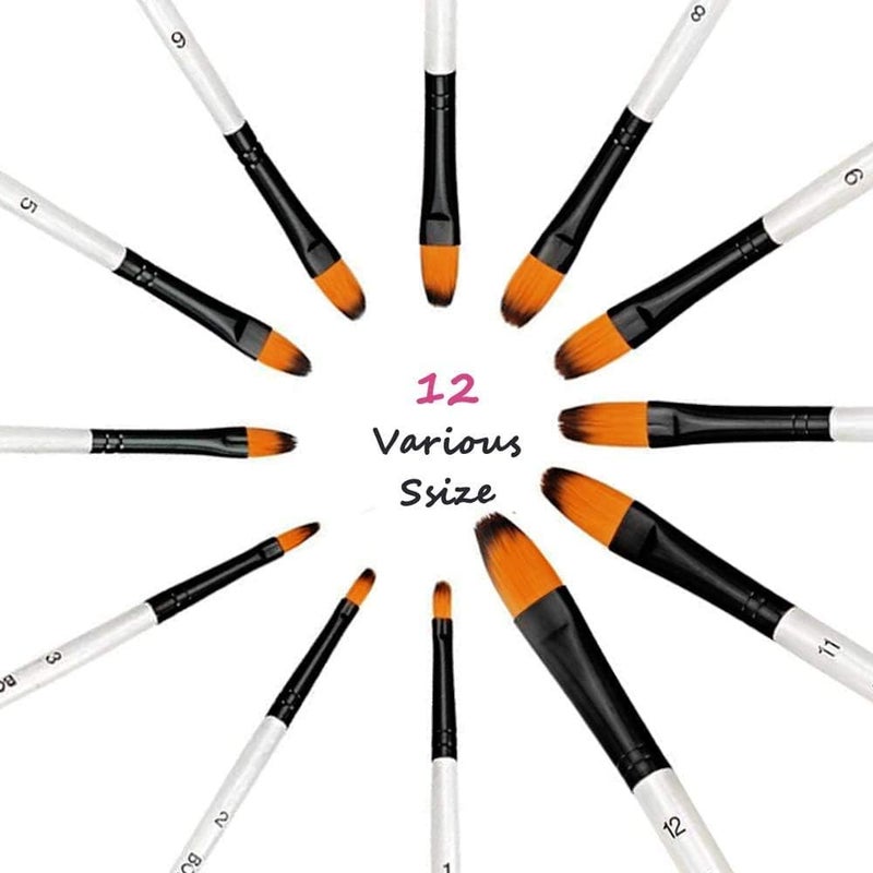 GETHPEN Filbert Paint Brushes Set, 12 PCS Artist Brush for Acrylic Oil Watercolor Gouache Artist Professional Painting Kits with Synthetic Nylon Tips - Image 2