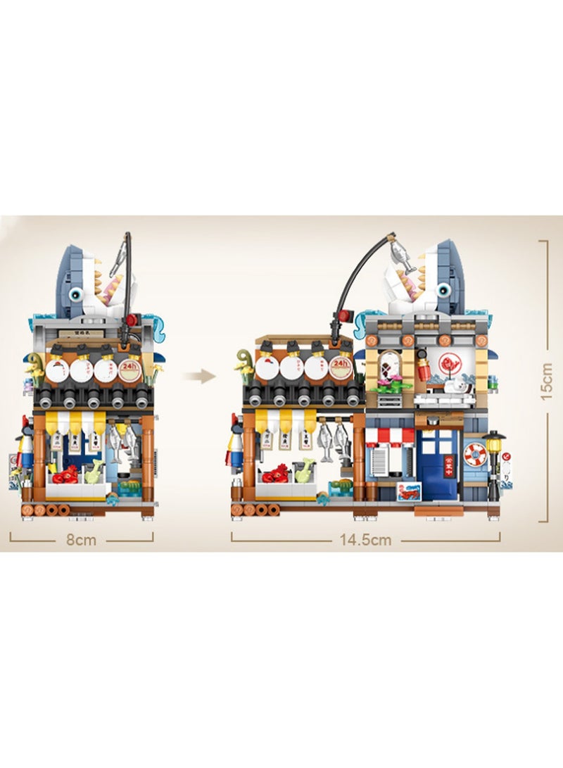 Mini Folding Seafood Store 790pcs, Japanese Street Scene Set Building Block Toys, Children'S Educational Assembly Model Gifts - Image 2