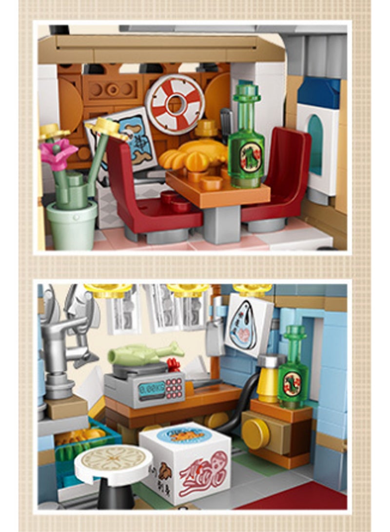 Mini Folding Seafood Store 790pcs, Japanese Street Scene Set Building Block Toys, Children'S Educational Assembly Model Gifts - Image 3