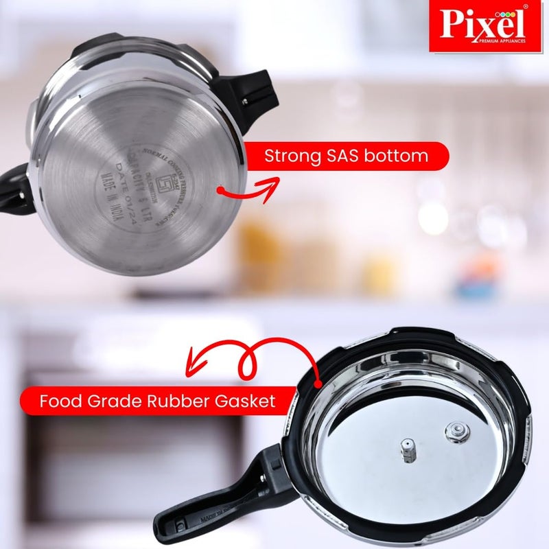 Pixel Stainless Steel Pressure Cooker 3 Ltr Capacity Bis Certified Cookware Pressure Canner Rice Cooker With Spring Valve Safeguard Devices Compatible With Gas Induction Base For Healthy Cooking - Image 5