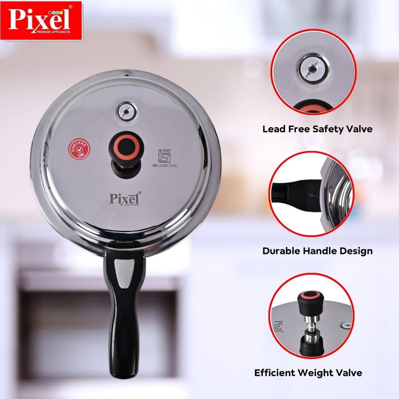 Pixel Stainless Steel Pressure Cooker 3 Ltr Capacity Bis Certified Cookware Pressure Canner Rice Cooker With Spring Valve Safeguard Devices Compatible With Gas Induction Base For Healthy Cooking - Image 4