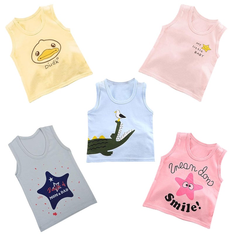 MumsLap 100% Cotton Unisex Sleeveless Kids Baniyan (Pack of 5) | Vests for Kids | Baby Vests | Sando | Upto 4 Years Boys & Girls | Summer Wear Banyan - Image 1