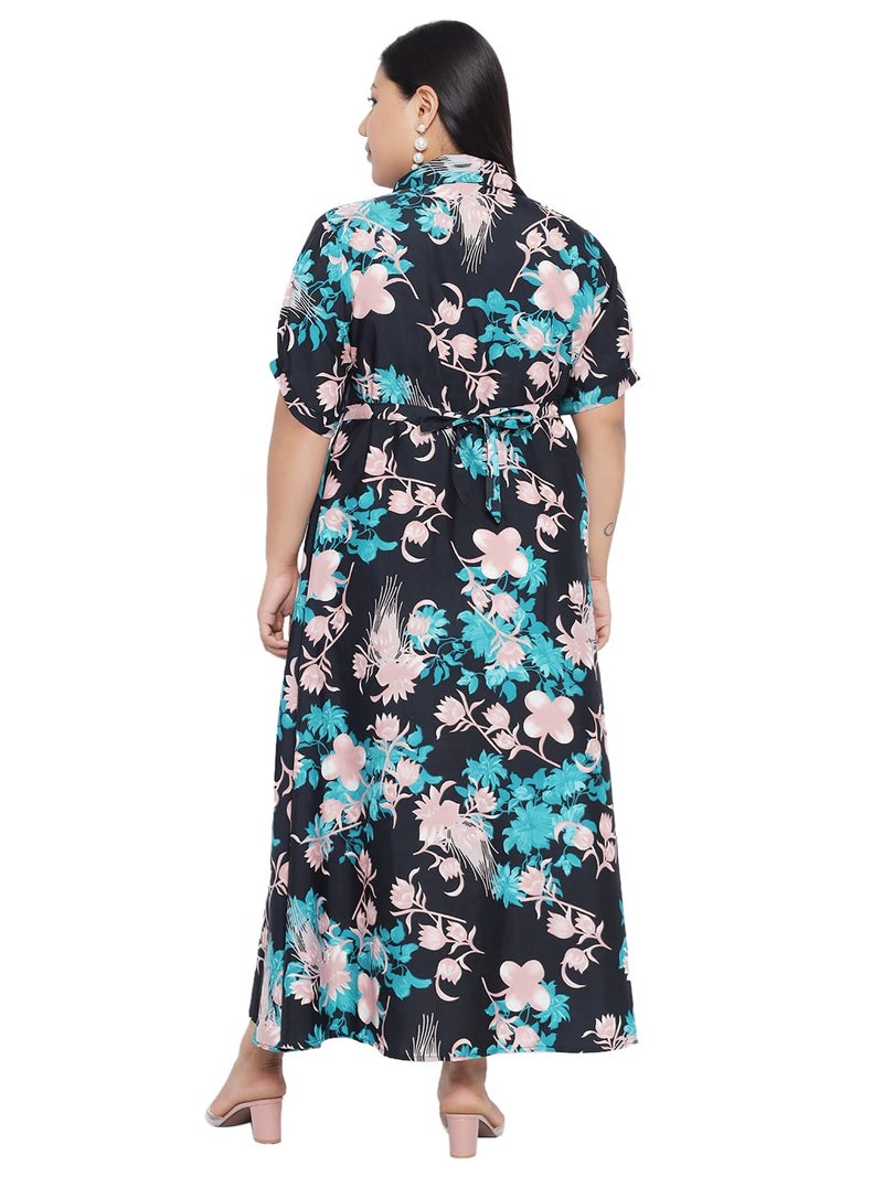 Indietoga Women's Plus Size Green & Black Printed Long Maxi Dress (7XL) - Image 4