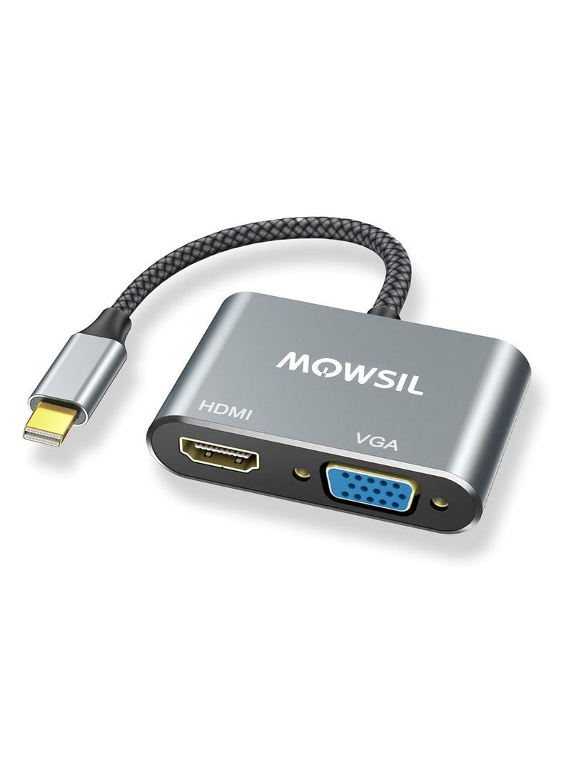 MOWSIL Mini DisplayPort to HDMI VGA Adapter Converter 4K Thunderbolt, Supported Resolution VGA @1080P, HDMI 4K@30Hz, Aluminum Alloy Shell and Quality Nylon Braided Jacket  - Image 1