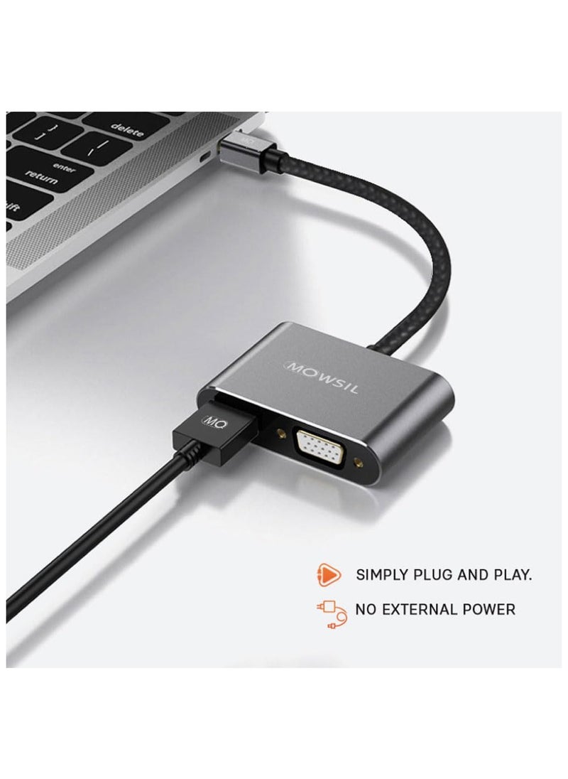 MOWSIL Mini DisplayPort to HDMI VGA Adapter Converter 4K Thunderbolt, Supported Resolution VGA @1080P, HDMI 4K@30Hz, Aluminum Alloy Shell and Quality Nylon Braided Jacket  - Image 3