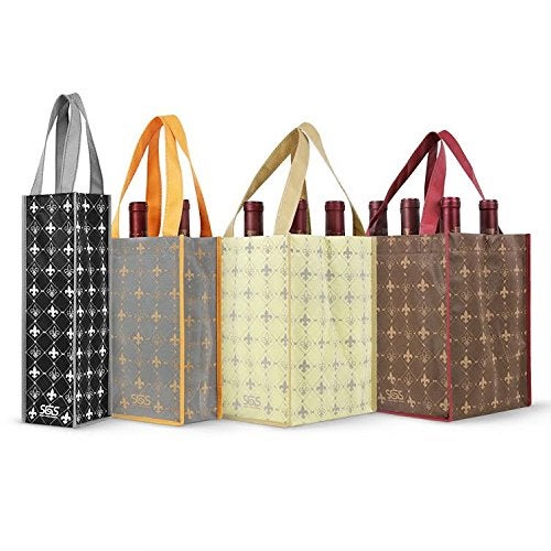 Simply Green Solutions Simply Green Solutions  Reusable Wine Gift Bags with Handles Carrier for 16 Bottles Set of 4 Versailles