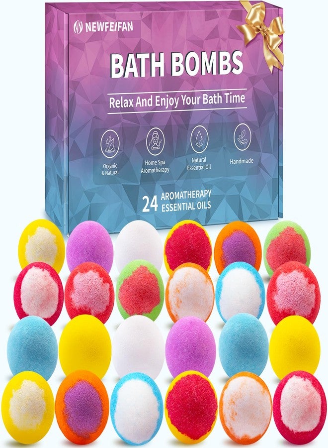 NEWFEIFAN Bath Bombs for Women & Men, 24-Pack Handmade Natural & Organic Essential Oil Bath Bomb, Easter Basket Stuffers for Adults, Spa Relaxing Birthday Gifts for Wife Girlfriend Coworkers - Image 1