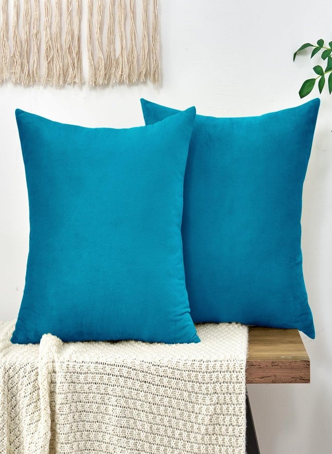 GriNeed Throw Pillow Covers Decorative Velvet Set of 2 18x18 Inch Pillow Covers, Soft Teal Pillowcases for Couch Sofa Bed Living Room, Farmhouse Home Boho Decor, Square Accent Cushion Covers - Image 1