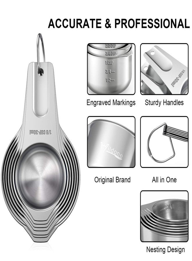 Wildone Measuring Cups and Magnetic Measuring Spoons Set, Wildone Stainless Steel 7 Measuring Cups, 8 Double Sided Stackable Magnetic Measuring Spoons, 1 Leveler & 5 Mini Spoons - 21 Piece - Image 2