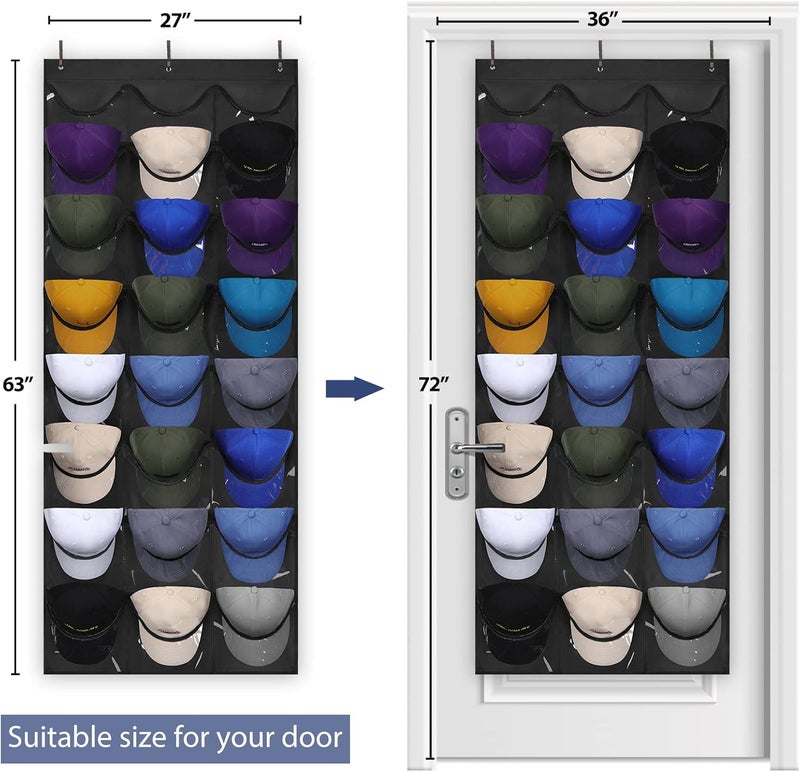 Dofilachy Hat Organizer Racks for Baseball Caps, Visible Hat Holder Rack for Wall Door with 3 Hooks, 24 Deep Pockets - Image 4