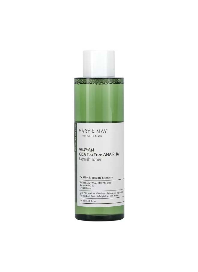 MARY & MAY Vegan CICA Tea Tree AHA PHA Blemish Toner 6.76 fl oz 200 ml  - Image 1