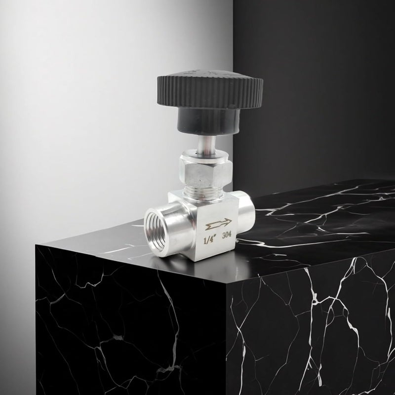 G1/4 Npt Valve, 304 Stainless Steel Needle Valve, Valve Flow Manageable Npt Female Needle For Water Gas Oil, Precision Control Via Black Knob - Image 2