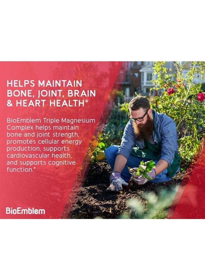 BioEmblem Triple Magnesium Complex | 300mg of Magnesium Glycinate, Malate, & Citrate for Muscles, Nerves, & Energy | High Absorption | Vegan, Non-GMO | 180 Capsules - Image 5