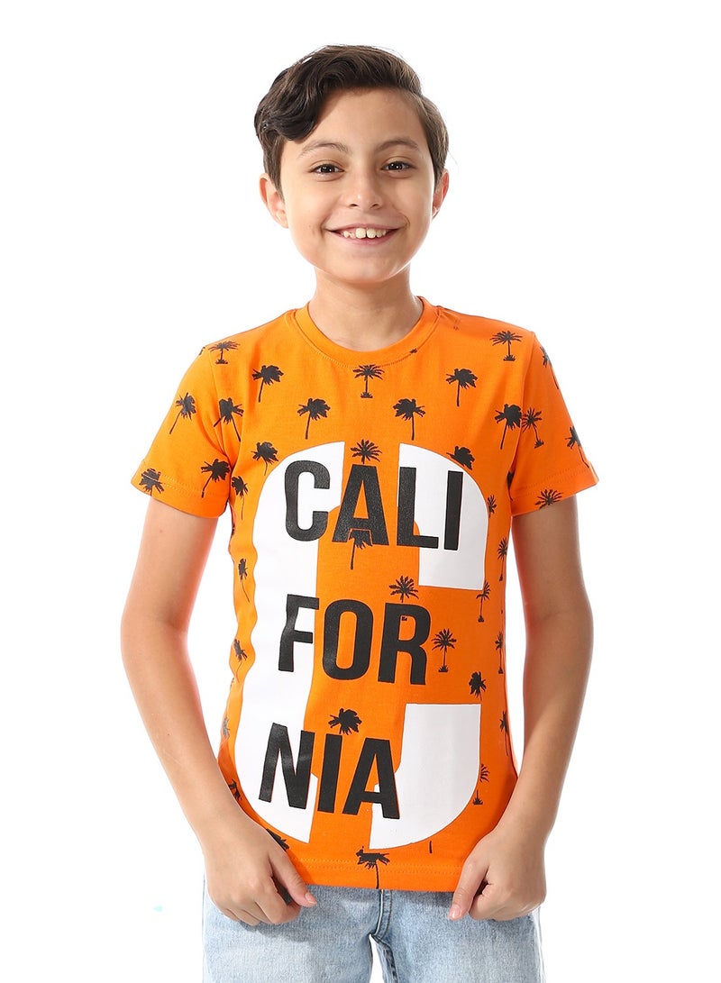 Andora Palms Prints Tiger Orange Boys Tees_Orange - Image 1