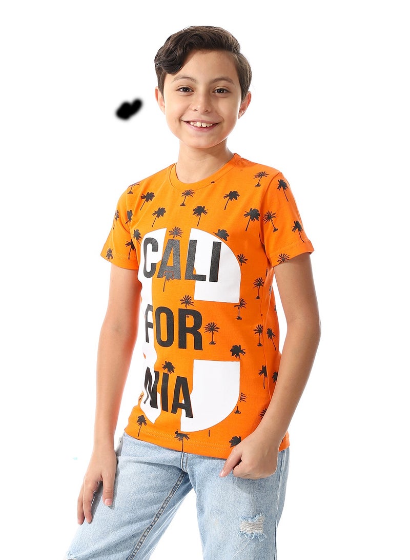 Andora Palms Prints Tiger Orange Boys Tees_Orange - Image 2