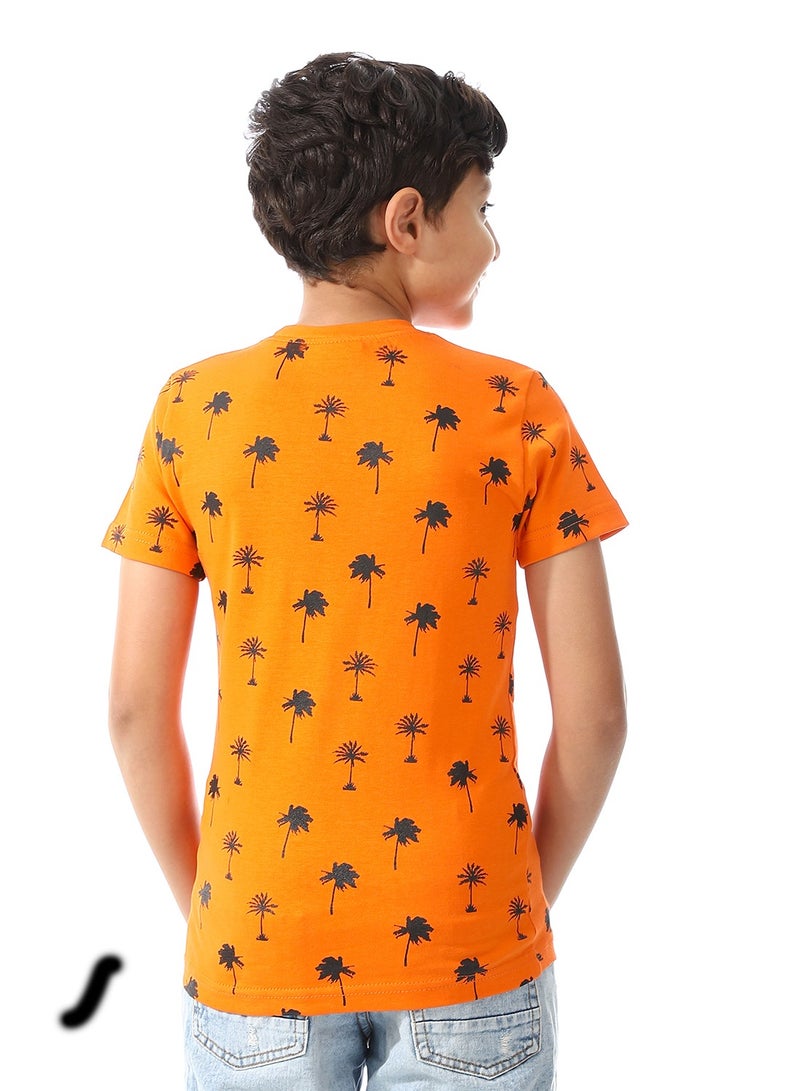 Andora Palms Prints Tiger Orange Boys Tees_Orange - Image 3