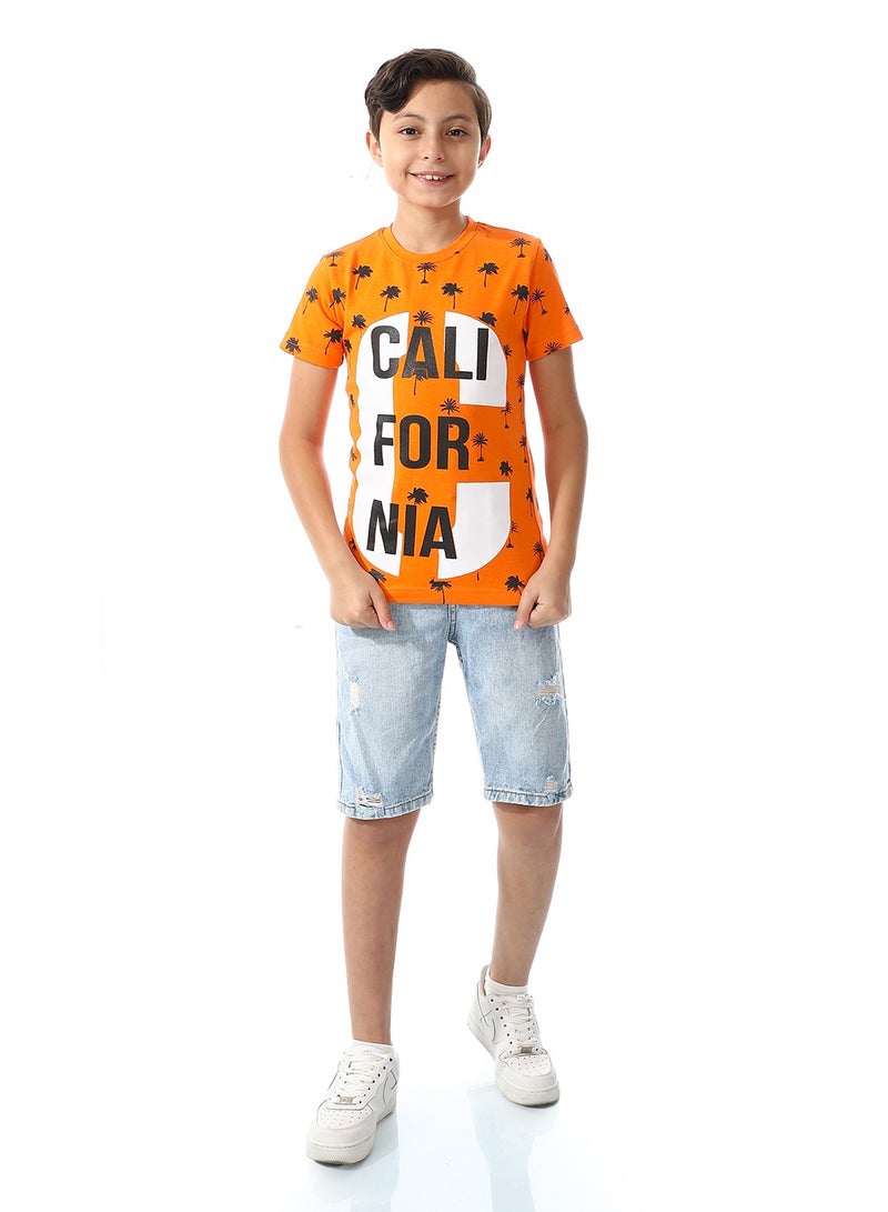 Andora Palms Prints Tiger Orange Boys Tees_Orange - Image 5