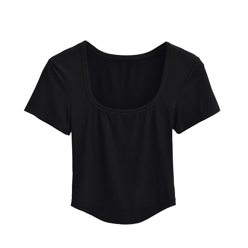 Sweet Cool Spice Girl Mask Sense U-Collar Shoulder Short-Sleeved T-Shirt Slim-Fit Slimming Base Inner Short Top - Image 1