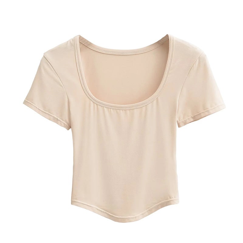 Sweet Cool Spice Girl Mask Sense U-Collar Shoulder Short-Sleeved T-Shirt Slim-Fit Slimming Base Inner Short Top - Image 3